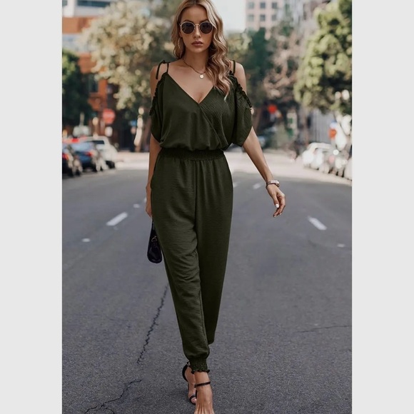 395- Petite Cold Shoulder Wrap
Detail Jumpsuit - Picture 6 of 7